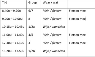 verkeerslessen 8 maart - indeling